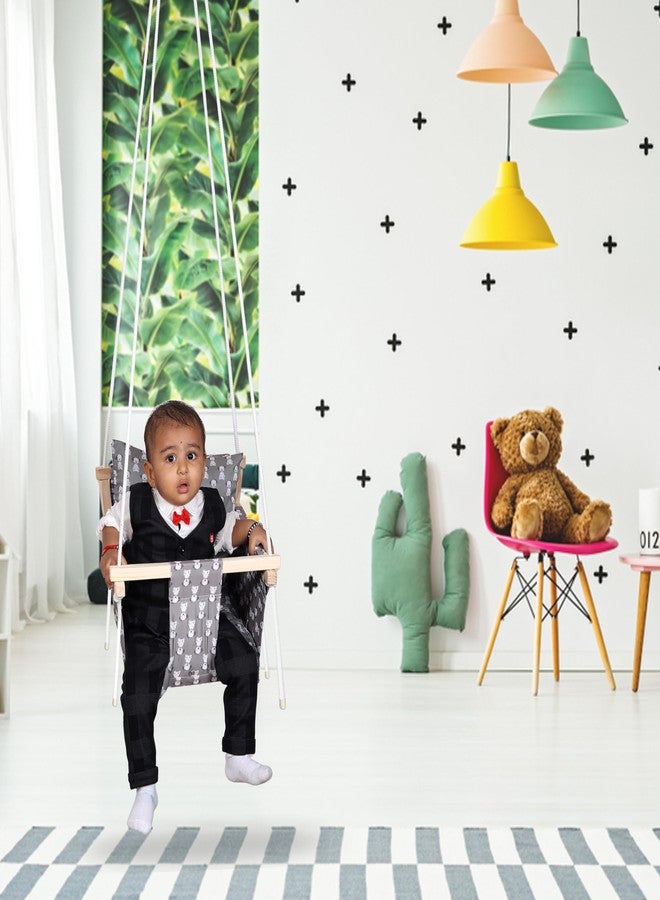 BOFFLE Baby Swing Hanging Indoor Outdoor, Wooden Swing, Baby Garden Swing, Jhula with 2 Pillow (Grey Dog) - Image 2